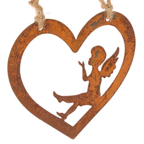 Artículo Adornos colgantes decorativos de metal, acabado oxidado, diseño de ángel en forma de corazón, Ø15 cm, 6 piezas