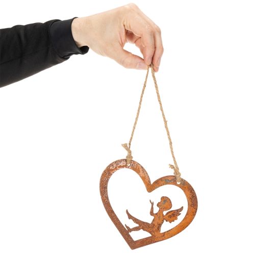 Artículo Adornos colgantes decorativos de metal, acabado oxidado, diseño de ángel en forma de corazón, Ø15 cm, 6 piezas