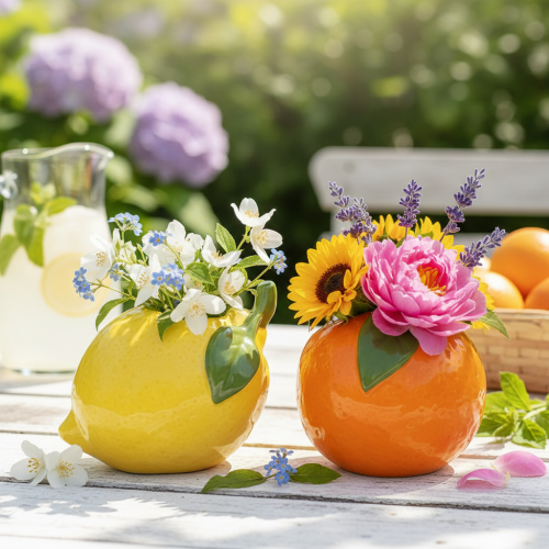 Artículo Jarrón de cítricos, naranja y limón, como accesorio extravagante para el hogar, decoración de verano, 10 cm, 2 piezas