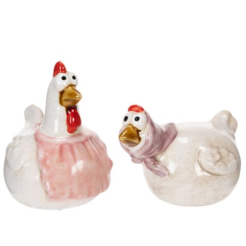 Artículo Figuritas de pollo de cerámica para la sala de estar, linda decoración de mesa de Pascua para el hogar, 11 cm, 2 piezas