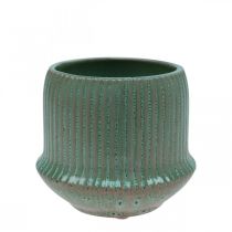 Artículo Macetero macetero de cerámica con ranuras verde Ø12cm H10.5cm