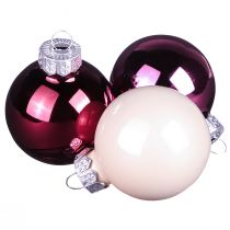 Artículo Bolas para árboles de Navidad bolas de cristal para árboles Berry Mix Ø5cm 24 piezas Berry rosa beige crema brillante