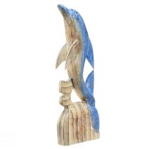Artículo Figura de delfín decoración marítima de madera tallada a mano azul Al.59cm
