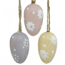 Artículo Mini huevos de Pascua, huevos de madera con flores, decoración de Pascua violeta, rosa, amarillo H3.5cm 6pcs