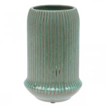 Artículo Florero de cerámica con ranuras Florero de cerámica verde claro Ø13cm H20cm