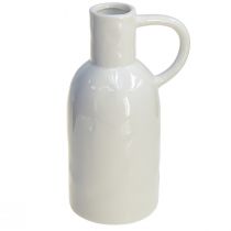 Artículo Jarrón de cerámica blanco para decoración en seco jarrón con asa Ø9cm H21cm