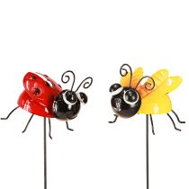 Artículo Mariquita y abeja con palo Decoración de jardín Metal 46cm 2uds