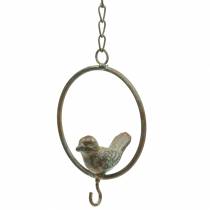 Pájaro en anillo como perchero marrón-verde metal Ø9.8cm L32.5cm