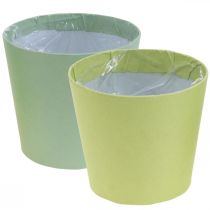 Artículo Macetero de papel, macetero, macetero azul/verde Ø15cm H13cm 4pcs