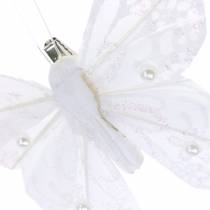 Artículo Pluma mariposa en clip blanco 10 cm 12 uds.