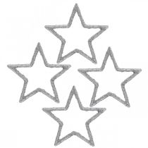 Artículo Adorno disperso Estrellas navideñas purpurina plateada Ø4cm 120p