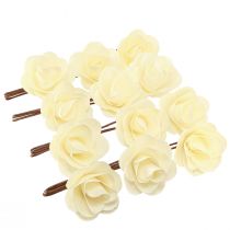 Artículo Rosas decorativas crema rosas artificiales rosas de madera Ø7,5cm 12 piezas