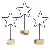 Artículo Portavelas decorativos en forma de estrella sobre base de madera - juego de 3 - negro y natural, 40 cm - elegante decoración de mesa