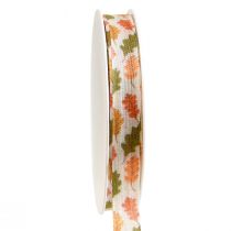 Cinta de regalo cinta de tela otoñal con hojas de roble crema 15mm 18m