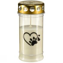 Lámpara para tumba corazón de perro con pata vela para tumba blanca Ø7cm H16,5cm