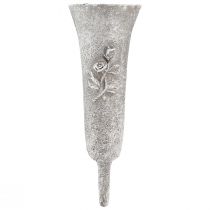 Jarrón para tumba jarrón gris para pegar con motivo de rosa Al. 26 cm 2 piezas