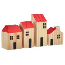 Artículo Casa de madera casas decorativas madera natural rojo 4 piezas