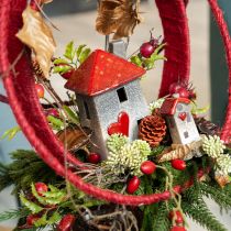 Artículo Casa de cerámica con ventana de tejado roja y corazón - 6 cm - Decoración idílica para el hogar y el jardín - 6 piezas