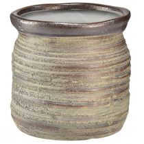 Macetero de cerámica florero decorativo marrón gris metalizado 14×14cm