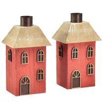 Artículo Portavelas casa madera palo rojo candelabro H14,5cm 2 piezas