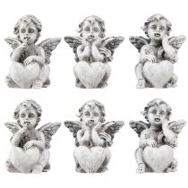 Artículo Figura decorativa para tumba angelito con corazón gris Al. 5,5 cm 6 piezas