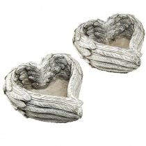 Artículo Planta corazón plumas corazón de piedra fundida gris blanco 13×12×6cm 2ud