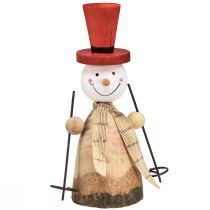 Artículo Figura decorativa muñeco de nieve de madera con sombrero rojo natural Al. 20,5 cm