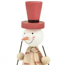 Artículo Adorable juego de 2 muñecos de nieve de madera con chistera roja - natural y rojo, 15,5 cm - decoración de mesa de invierno