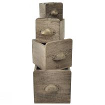Artículo Juego de cajones de madera con tirador, marrón pulido - almacenamiento rústico, juego de diferentes tamaños, 4 piezas