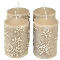 Artículo Velas de pilar velas beige copos de nieve 100/65mm 4ud