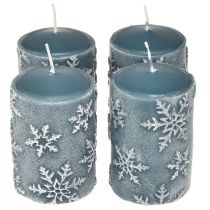 Artículo Velas de pilar velas azules copos de nieve 100/65mm 4ud