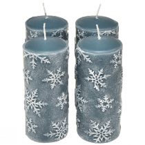 Artículo Velas de pilar velas azules copos de nieve 150/65mm 4ud