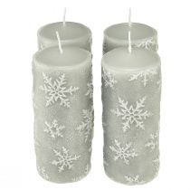 Artículo Velas de pilar velas grises copos de nieve 150/65mm 4ud