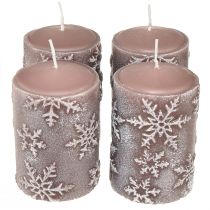 Artículo Velas de pilar velas rosas copos de nieve 100/65mm 4ud