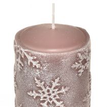 Artículo Velas de pilar velas rosas copos de nieve 100/65mm 4ud