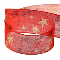 Artículo Cinta navideña cinta roja con estrellas borde de alambre 40mm 15m