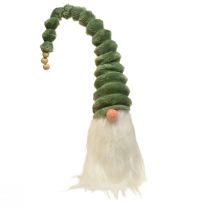 Gnomo festivo con sombrero verde en espiral y barba blanca 65 cm - Magia navideña escandinava para tu hogar - 2 piezas