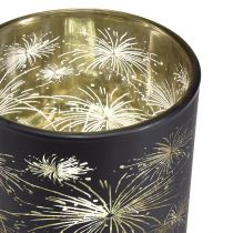 Artículo Elegante farol de cristal con diseño de fuegos artificiales - Negro y dorado, 9 cm - Decoración ideal para ocasiones festivas - Paquete de 6