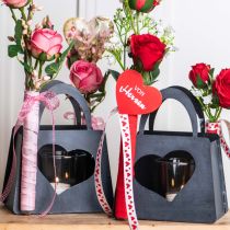 Artículo Bolsa decorativa de metal con forma de farol con forma de corazón antracita H18cm 2uds