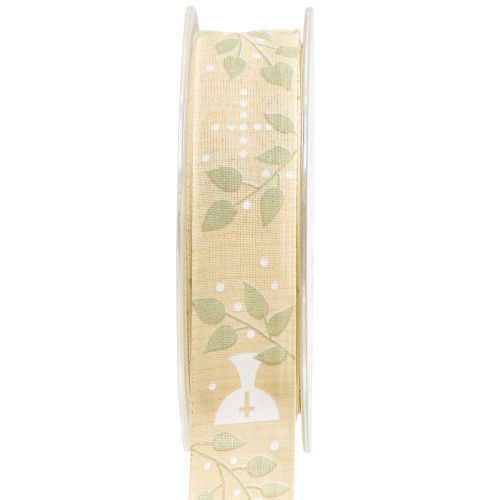 Floristik24 Cinta cinta decorativa comunión beige 25mm 20m