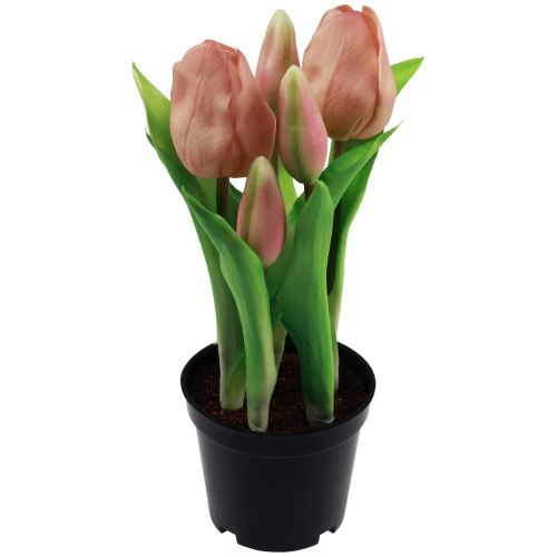 Tulipanes artificiales en maceta de cerámica