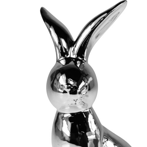 Floristik24 Conejito de Pascua Decorativo Conejito Decorativo de Cerámica Sentado Plata 18cm 2uds