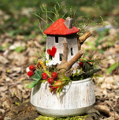 Amorosos farolillos de cerámica para el hogar en juego de 2 - diseño de corazón, rojo y natural, 17,5 cm - decoración romántica para el hogar