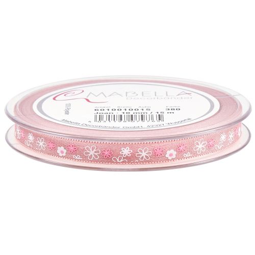 Artículo Cinta de regalo flores cinta decorativa cinta rosa 10mm 15m