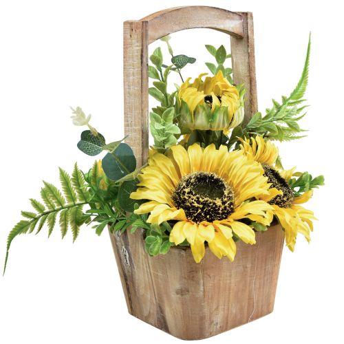 Artículo Arreglo floral artificial de girasol en maceta de madera Al. 31 cm