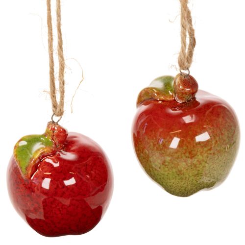 Artículo Manzana de cerámica decorativa de otoño para colgar, 5 cm, 4 unidades