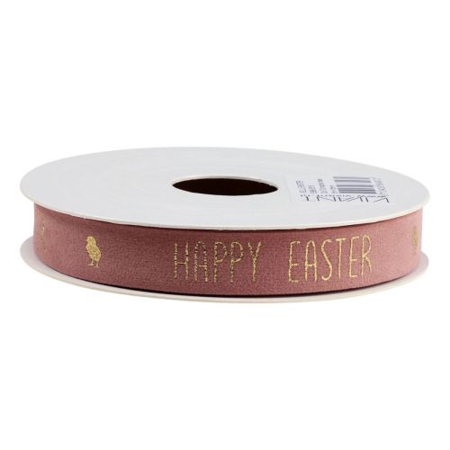 Artículo Cinta de terciopelo Cinta decorativa Happy Easter rosa 15mm 5m