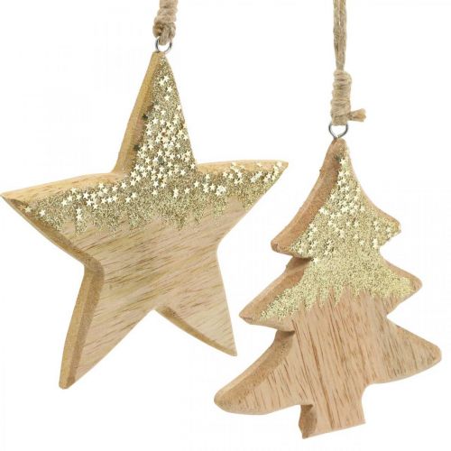 Artículo Decoración navideña estrella / corazón / árbol, colgante de madera, decoración de Adviento Al. 10/12,5 cm 3 piezas