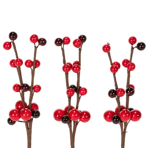Artículo Rama artificial con bayas rojas, 15 cm, 6 unidades