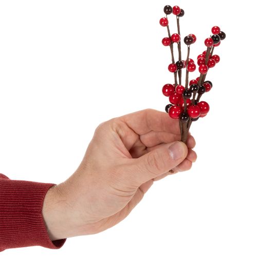 Artículo Rama artificial con bayas rojas, 15 cm, 6 unidades